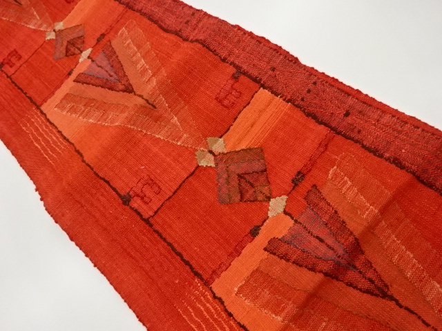 手織り真綿紬抽象模様織出し名古屋帯